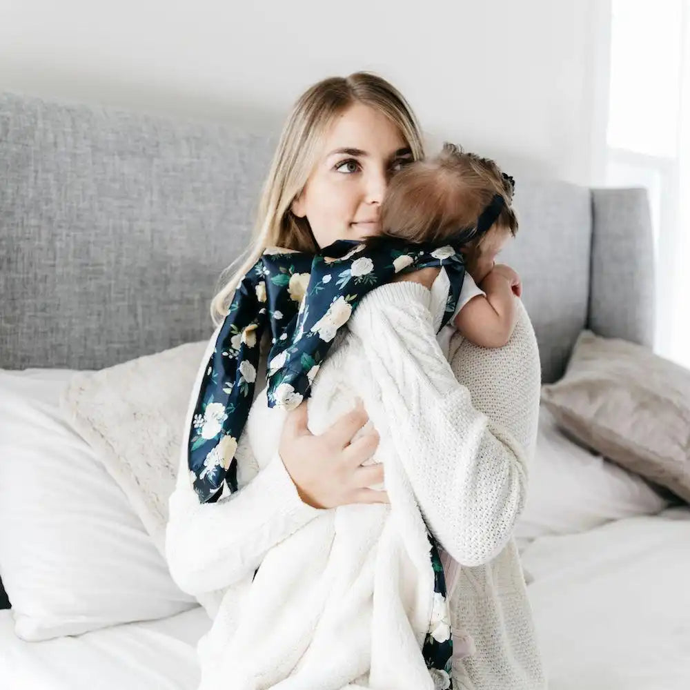 Ivory Rose Blossom Satin Back Receiving Blanket
