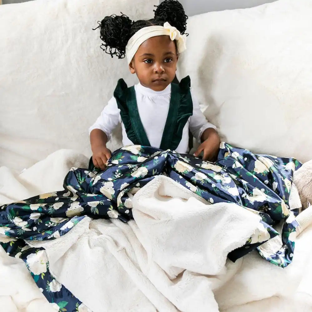 Ivory Rose Blossom Satin Back Toddler Blanket