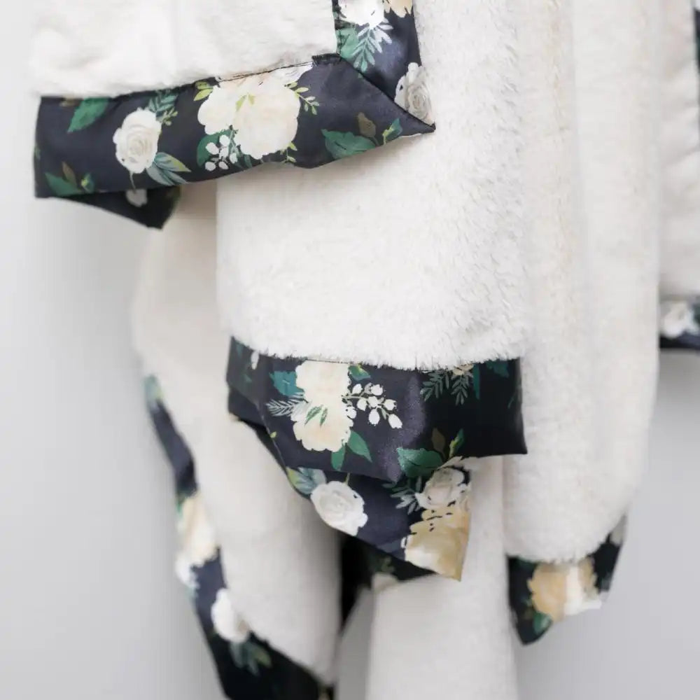 Ivory Rose Blossom Satin Border Mini Blanket