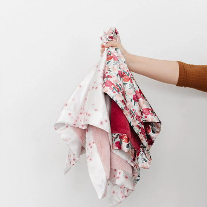 Raspberry Floral Satin Back Mini Blanket