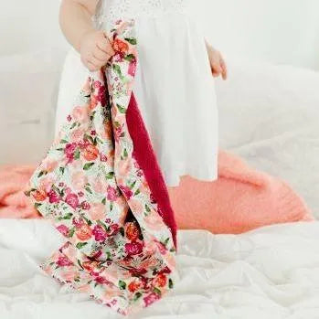 Raspberry Floral Satin Back Mini Blanket