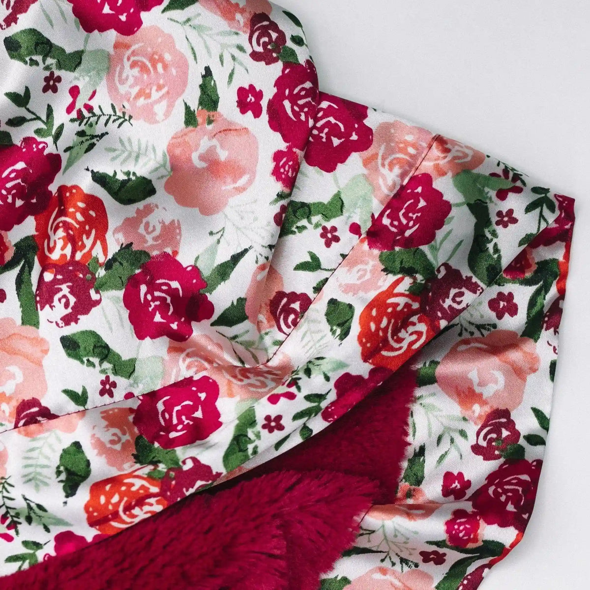 Raspberry Floral Satin Back Mini Blanket