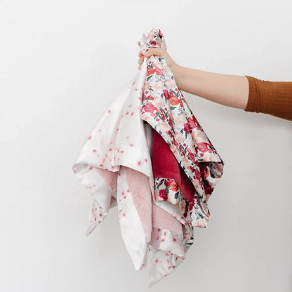 Raspberry Floral Satin Back Receiving Blanket