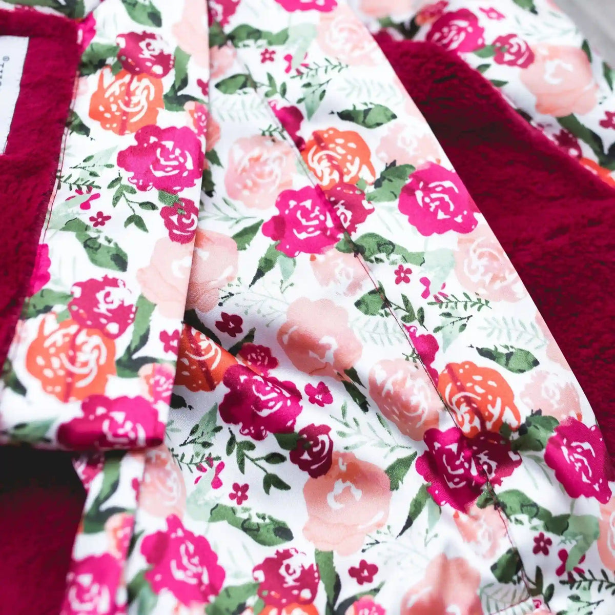 Raspberry Floral Satin Back Receiving Blanket