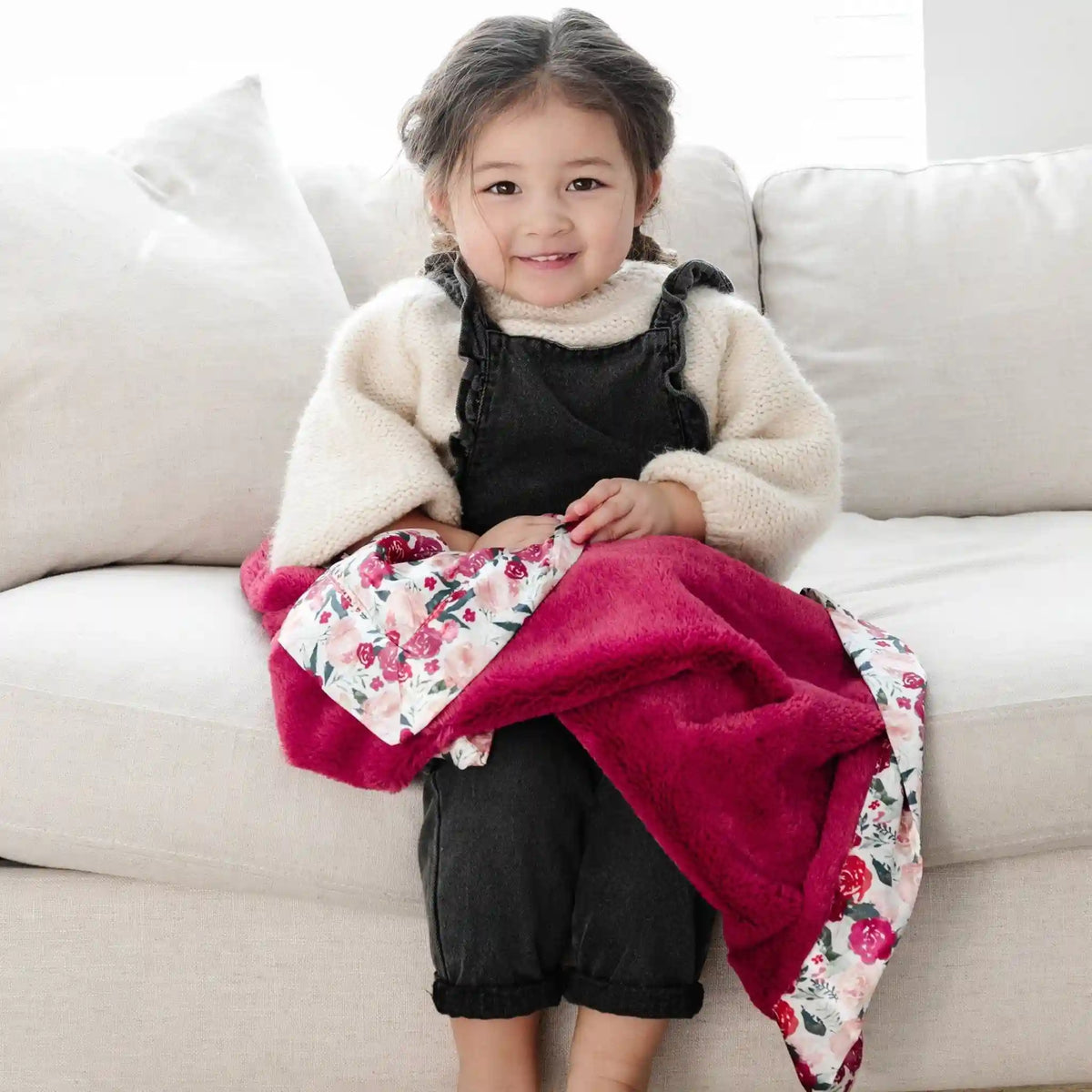 Raspberry Floral Satin Back Receiving Blanket
