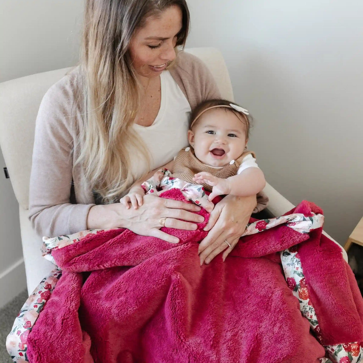 Raspberry Floral Satin Back Receiving Blanket