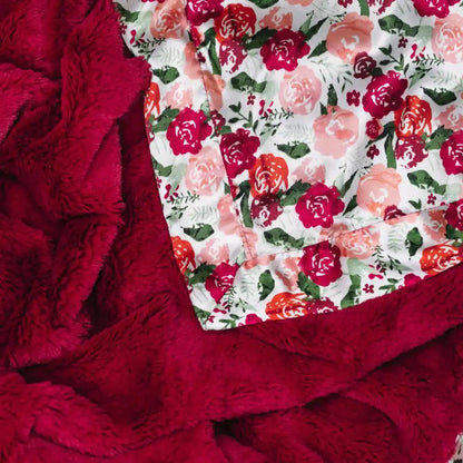 Raspberry Floral Satin Back Receiving Blanket