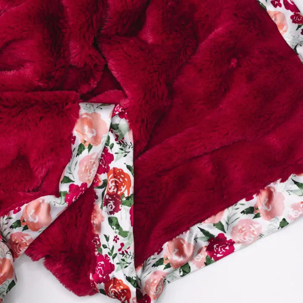Raspberry Floral Satin Border Mini Blanket