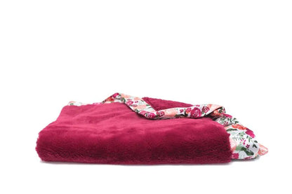 Raspberry Floral Satin Border Mini Blanket