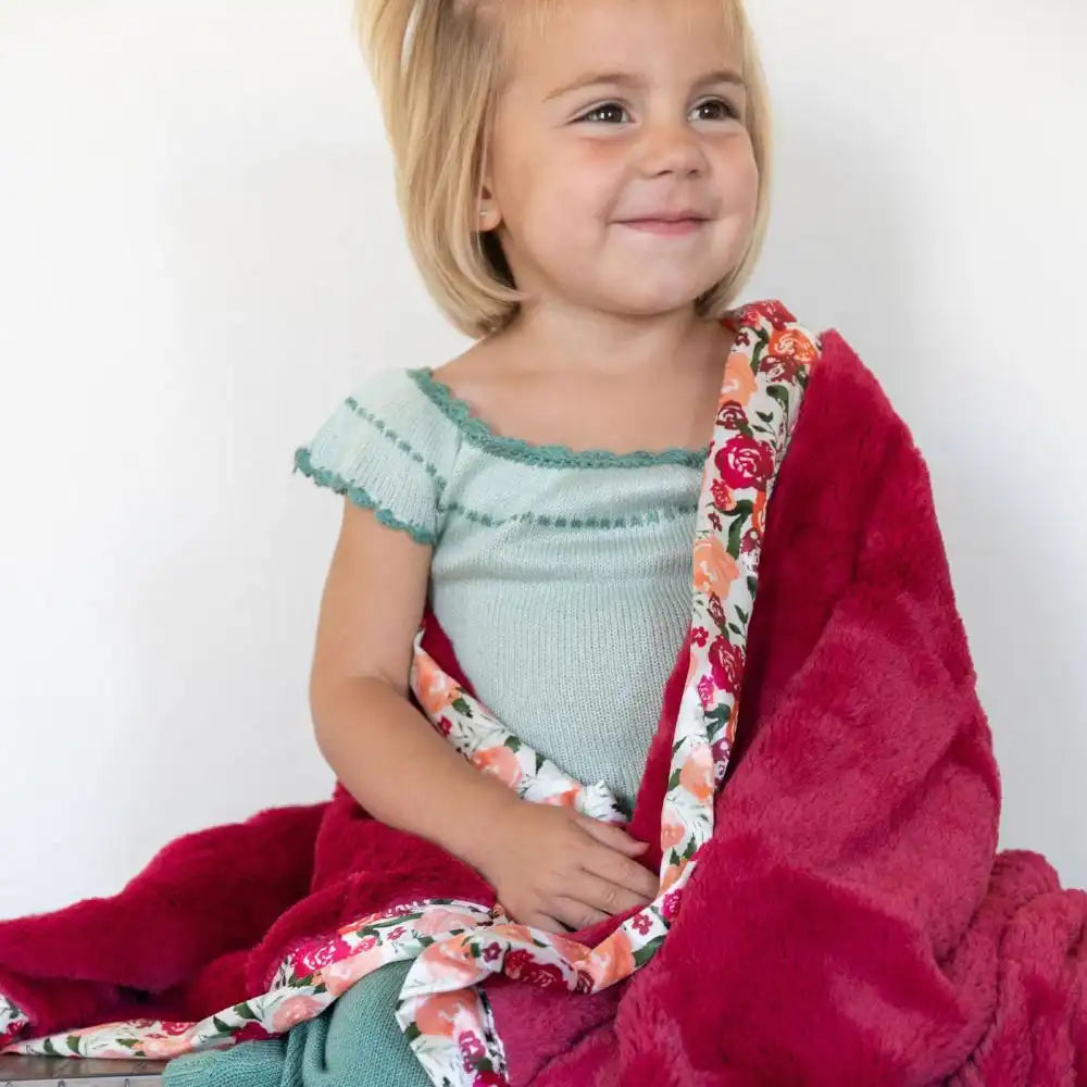 Raspberry Floral Satin Border Receiving Blanket